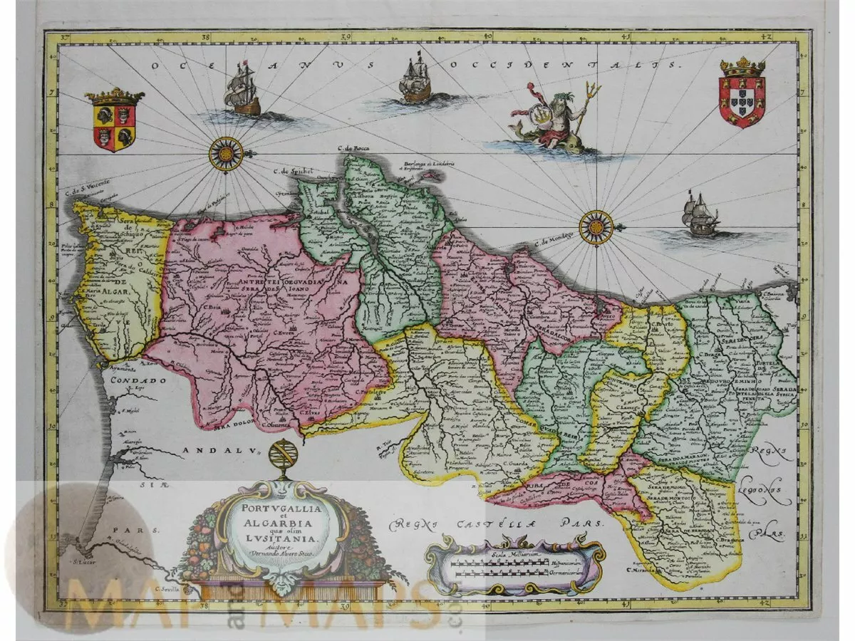 Old Map of Portugal Mapa de Portugal Portuguese map Vintage Map