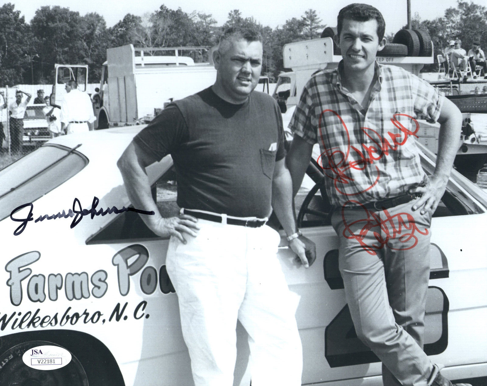 RICHARD PETTY+JUNIOR JOHNSON HAND SIGNED 8x10 PHOTO RARE BOTH SIGNED JSA 