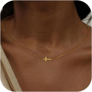 Authentic 14K Gold Plated Cross Necklace, Dainty Pendant Faith Jewelry, Women/Girls