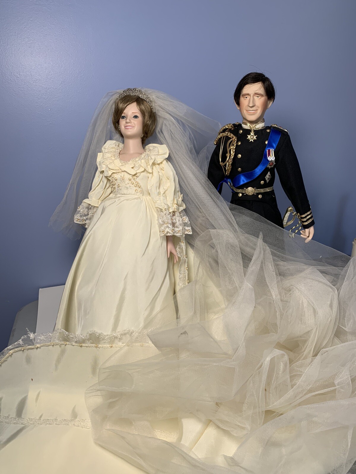 Princess Diana and Prince Charles Danbury Mint 19 inch dolls with stands.