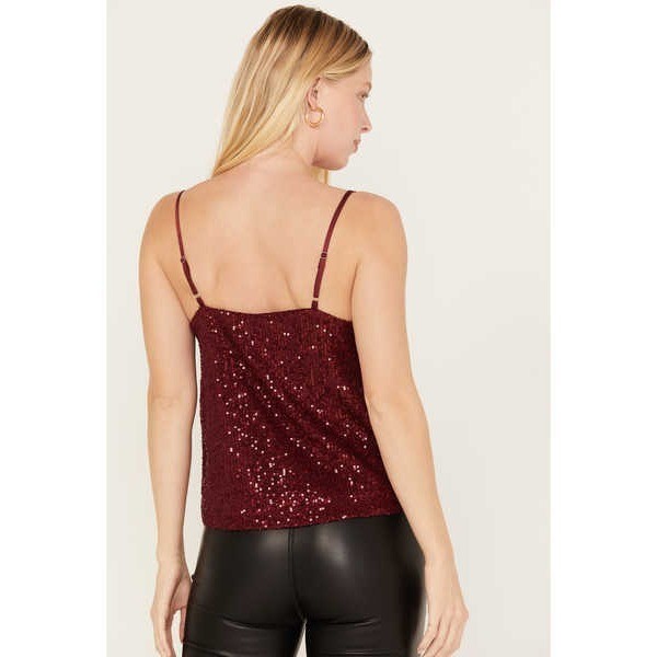 1.STATE Cami Tank Top Sz XS Maroon Red Inset Sequins Semi