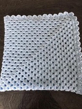 Hand Knitted Crochet Baby Pram Blanket Baby Blue New