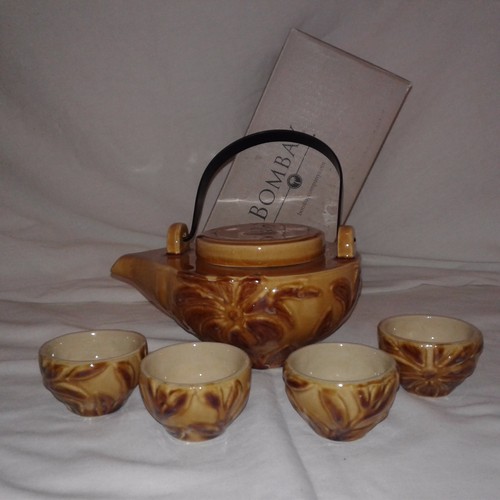Bombay Co. Amber Brown Yellow Asian Style 5 Piece Tea Set Teapot NEW