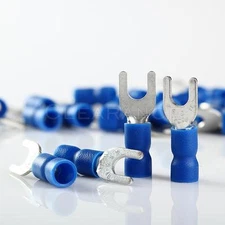 BLUE FORK SPADE TERMINAL 16-14GA #8 VINYL INSULATED CRIMP WIRE CONNECTOR 100PCS