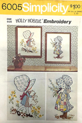 1973 HOLLIE HOBBIE Embroidery Transfer Hollie w/Cat Flowers Simplicity 6005