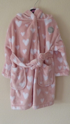Dressing Gown Girls Hooded Heart Print With Pockets Tie Front Soft Snug Feel - Picture 20 of 21