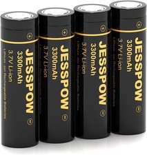 3.7 Volt Rechargeable Battery Flat Top, 4 Pack 3300Mah High Power Long Lasting 1