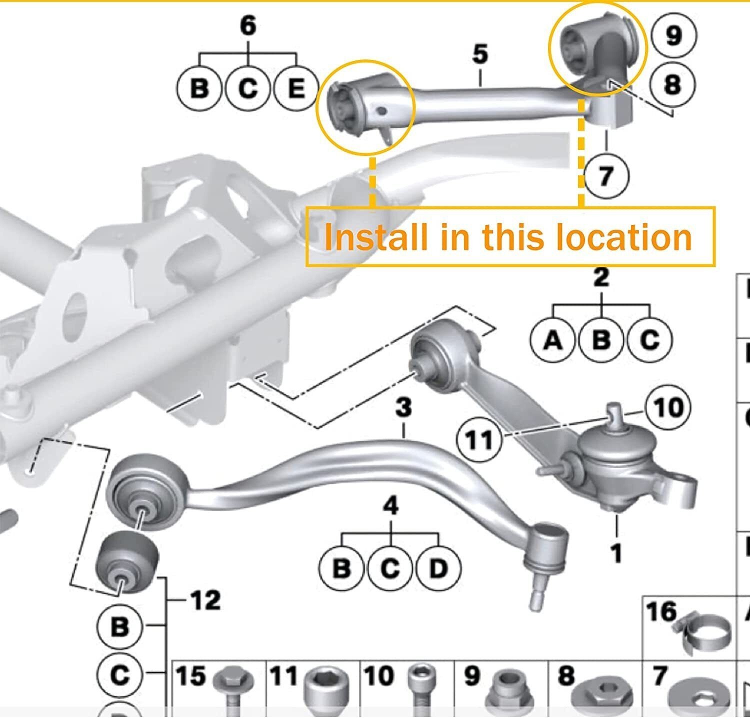 Front Upper Lower Control Arm Bushing Kit Rolls-Royce Phantom OEM: 31126762825