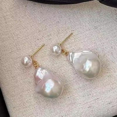 Natural Baroque Iridescent Pearl Dangle Earrings with 925 Sterling Silver Post