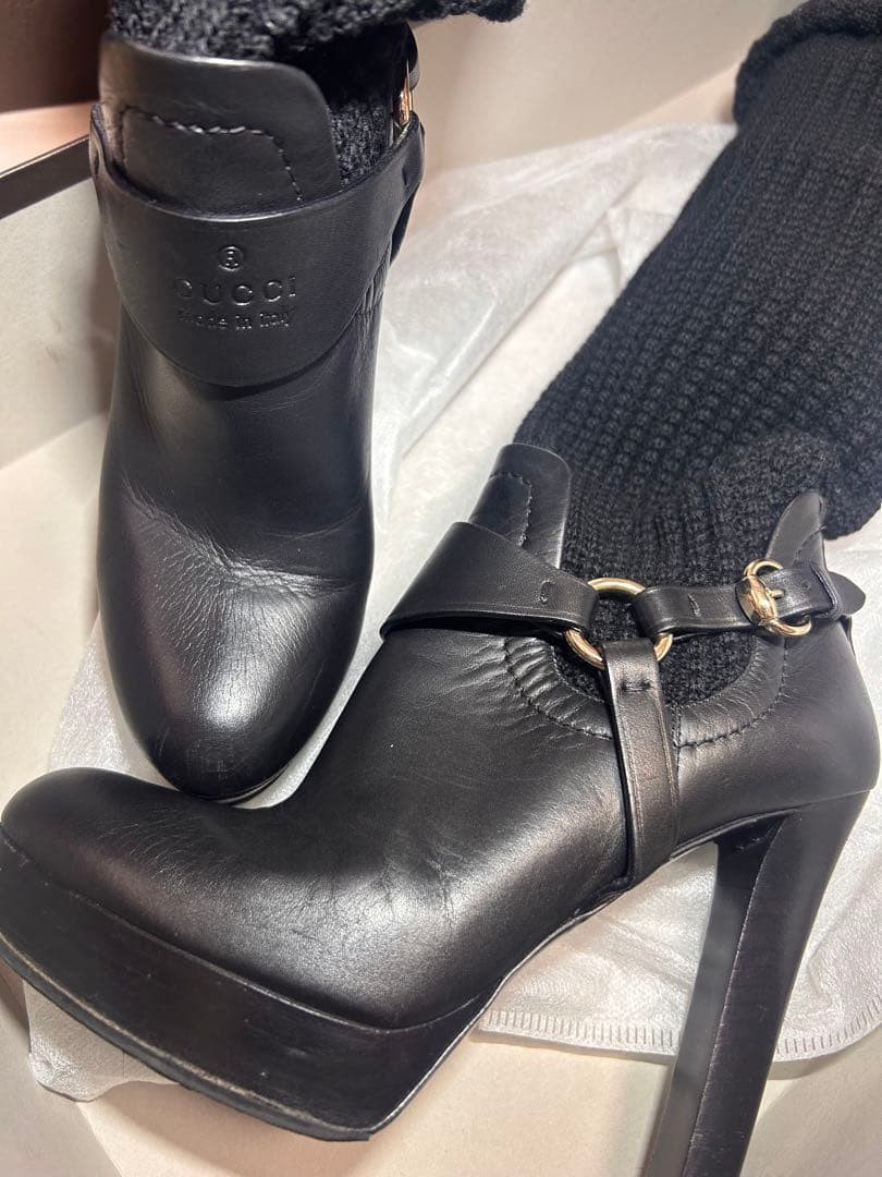 GUCCI Boots Heel Leather/knit Black EU37.5/US7.5 116449c thumbnail 13