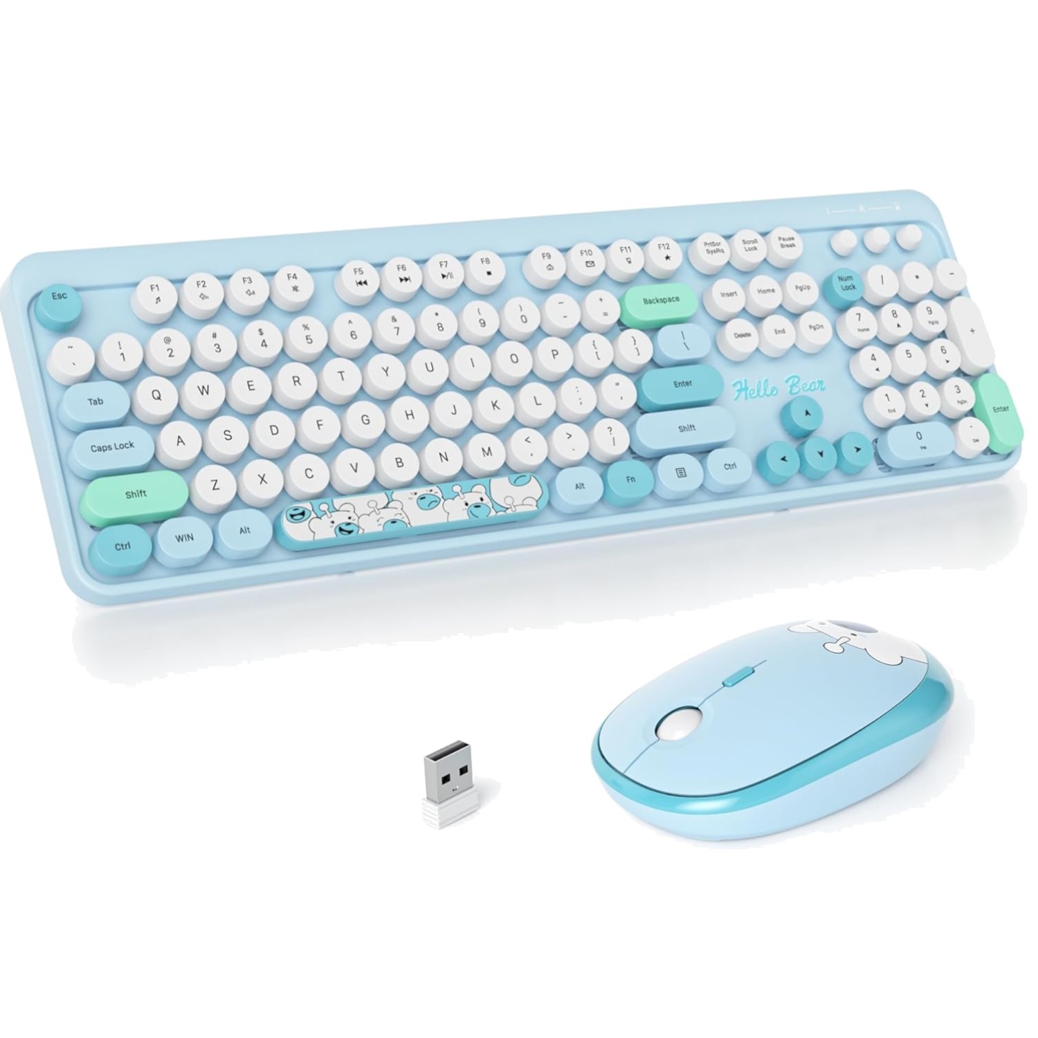 Clavier sans fil type machine bleu azur pour espace télétravail esthétique