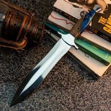 Gift-Ready 12.4" Damascus / Steel Knife Full Tang Hunt it Hunt + Leather Sheath