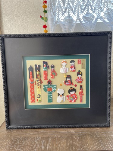Frame W/Japanese Paper Origami Doll/Clothing 15.25”Tx 17.25”W