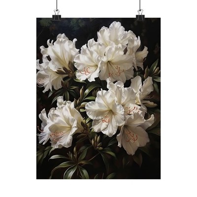 White Azalea Flower Art Print Poster, Flower Painting, Flower Décor, Azaleas