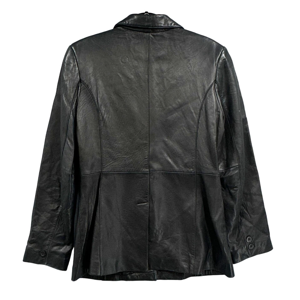 Jaqueta de couro de cordeiro Frenchi feminina GG cápsula de carreira empresarial clássica - Imagem 3 de 4