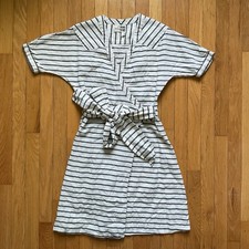 Rogan For Target Linen Striped Midi Short Sleeve Dress Black And White Small