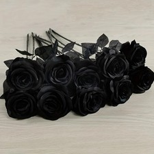 20pcs Artificial Black Roses Long Stem Fake Flowers Halloween Wedding Home Decor