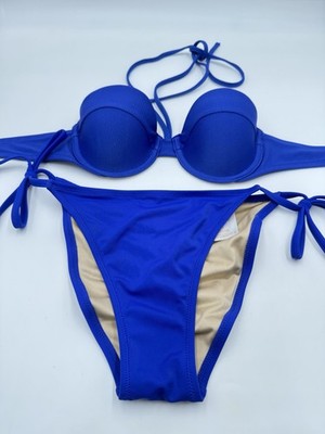 SHADE & SHORE Combined Swim Set Blue Size 34 B Top Wire Bra & S Bikini Bottom