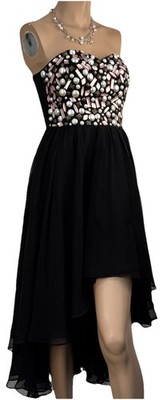 Opulence England schwarz Perlen Bustier trägerlos Abendkleid Damen Größe UK 10
