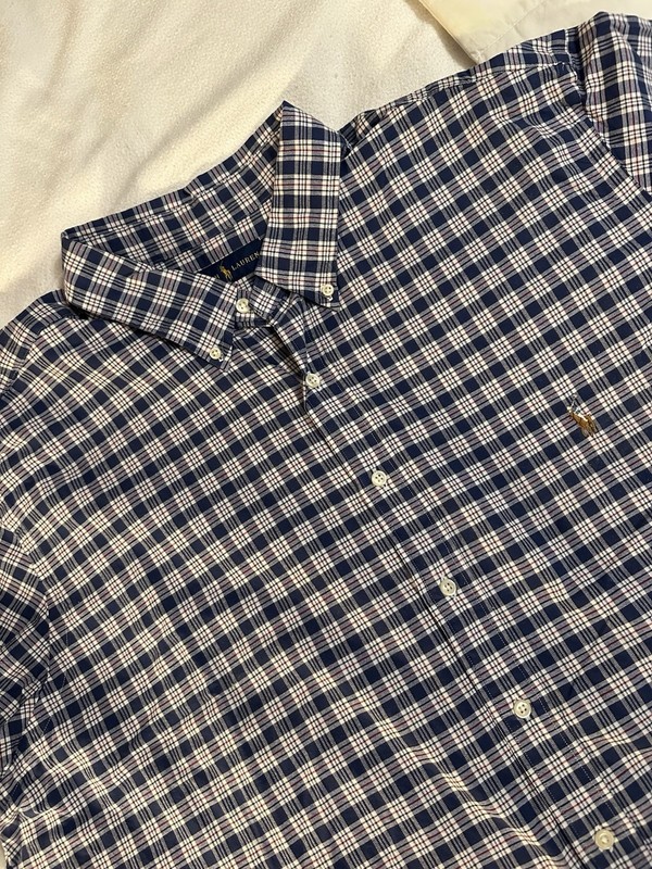 Ralph Lauren Polo Shirt Mens 2XB Big Blue Plaid Button Down - Colorful Pony Logo