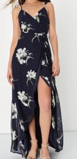 Lulus Navy Blue Floral Wrap Maxi Dress Size X Small