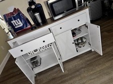 White Freestanding Kitchen Cabinet, 4 Doors, 3 Drawers, Shaker, Modern Wood