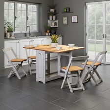 Santos Folding Drop Leaf Butterfly Dining Table Set 4 Chairs Navy Blue/Pine