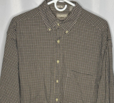 Khakis By Arrow Big Oxford Button Down Shirt Size Large Tan Black