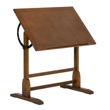 Studio Designs Vintage Rustic Oak Drafting Table, Top Adjustable Drafting Tab...
