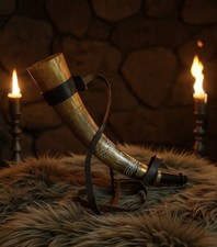 Viking War Horn - 16" Genuine Ox-Horn Battle Trumpet- Premium Hand Engraved