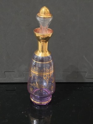 Vecchia Murano Amethyst Glass Decanter Gold Venetian Scene Lion Italy 10.5''