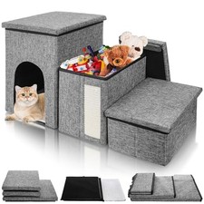 Dog Stairs for Small Dogs, 3 Tiers Dog Step with Storage, Foldable Older Cat ...