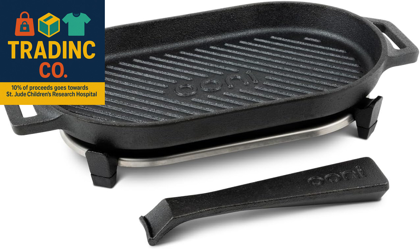 Cast Iron Grizzler Pan - Grill Frying Pan, 12" X 6" Griddle Plate with Removable