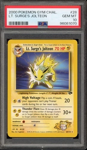 Pokemon Lt. Surge's Jolteon Gym Challenge Unlimited #28 PSA 10 Gem Mint