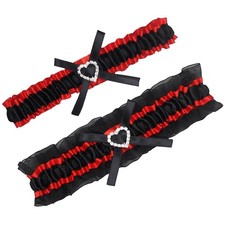 Satin Wedding Garter Belt Set Bridal Leg Garter Free Size15-23 inch Red/Black