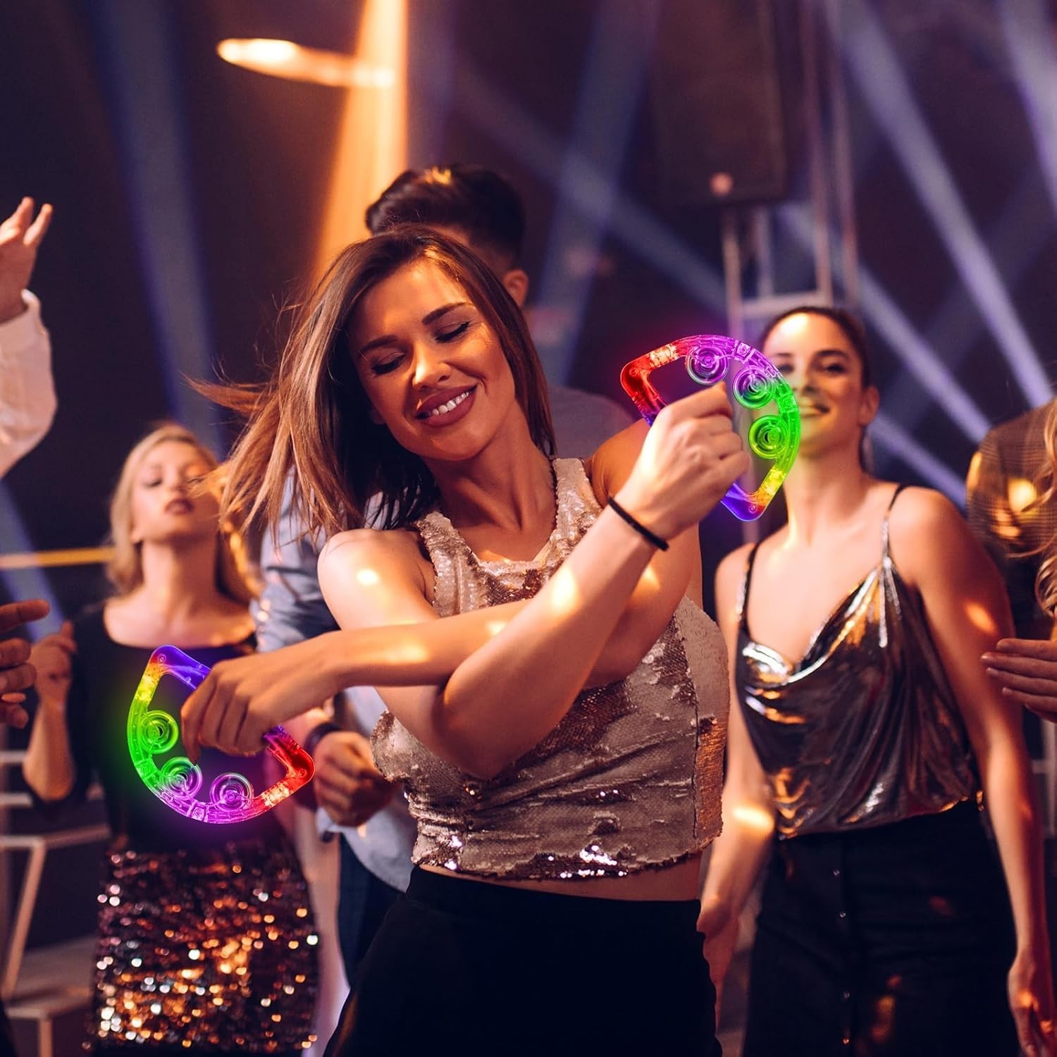 LED Tambourine, Light up Toys Handheld Musical Flashing Tamborine Autism Toys Pa