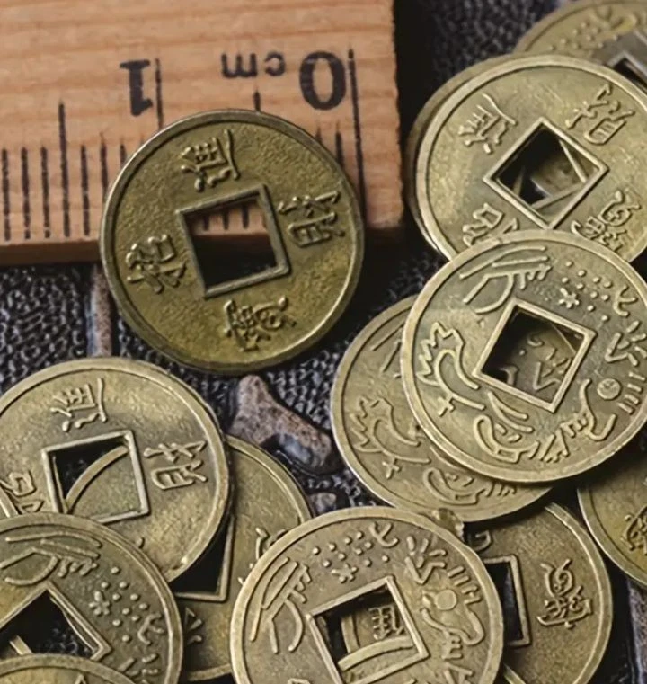 juanxian 9pcs Chinese Fortune Coins Feng Shui Dragon & Phoenix I Ching Coin + Gift Bag Y1057,Gold,1.7 in