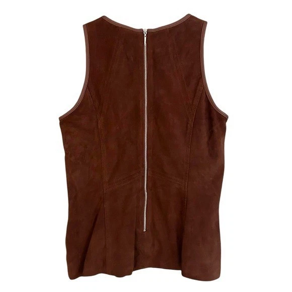 Genuine Leather Suede Tank Top Brown Sleeveless Shell Minimalist Sz 2 Y2K WHBM - Image 3 of 4