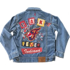 FISLL Caitlin Clark WNBA Indiana Fever Denim Jean Jacket Jersey Size L  #22 $120