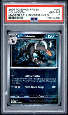 Pokemon Prismatic Evolutions Houndoom Master Ball Reverse Holo 063 PSA 10