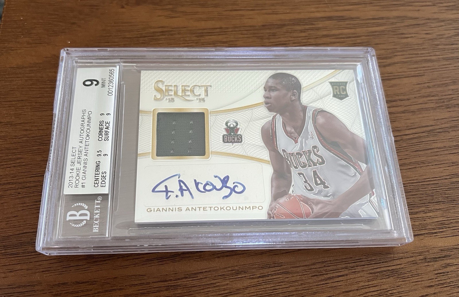 2013 Panini Select Giannis Antetokounmpo RPA BGS 9 Auto 10 RC Rookie Bucks