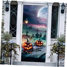 IMISHM Halloween Door Decorations Cover Horror Moon Night Banner for Porch