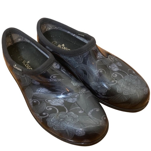 Sloggers Women's Size 10 Waterproof Garden Shoes Mod Floral Black Slip On