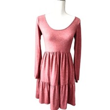 Wild Fable Women Knit Dress Scoop Neck Long Sleeve Tiered Stretch Knee Length