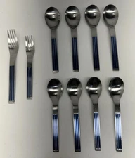 Dansk Thebe Blue Stainless Flatware Set (Lot Of 10) Japan