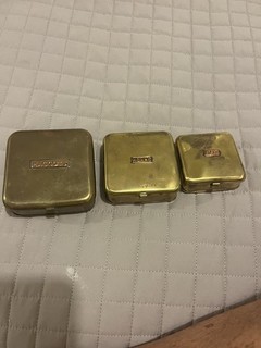 3 x antike Messing & Kupfer Angeln Köderboxen Dosen # unerwünschtes Geschenk