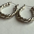 Vintage Dookie Rope Hoop Earrings 925 Sterling Silver 80’s Bamboo Style Chunky