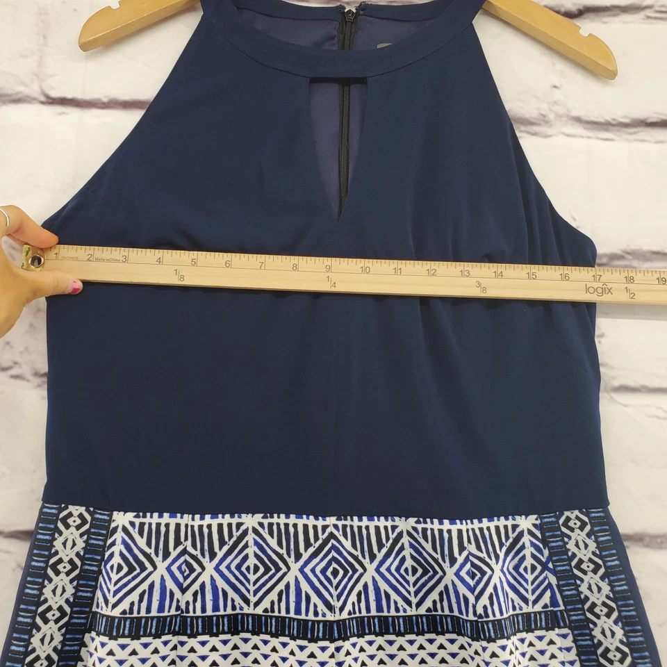 Mono VINCE CAMUTO para mujer 12 sin mangas cremallera geométrica pierna ancha azul blanco Foto 2 de 4