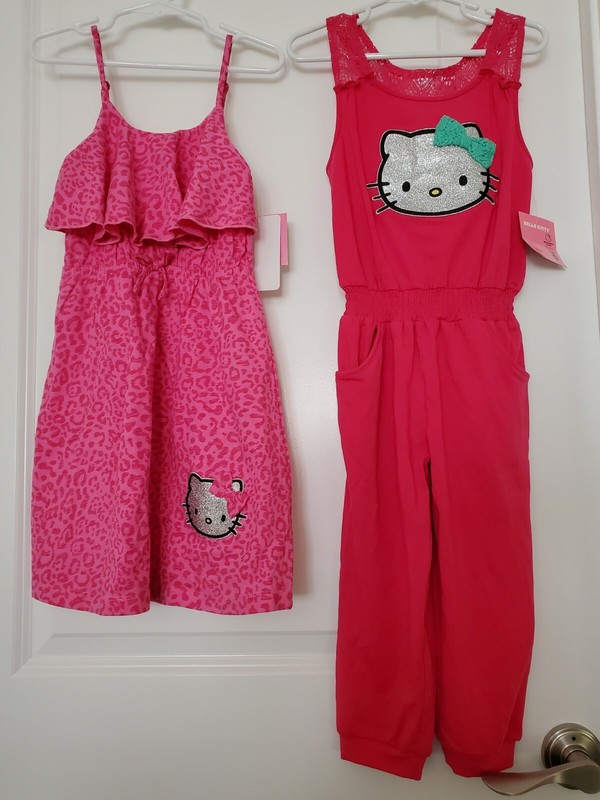 Lot Of 2 NEW Hello Kitty Girls Outfits: Pink Overalls Dress Size 5