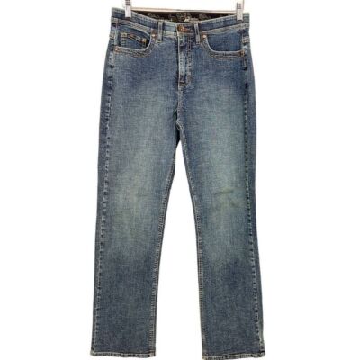 Lee Women's SZ 12 Straight Leg Decorative Back Pockets Faded Blue Jeans